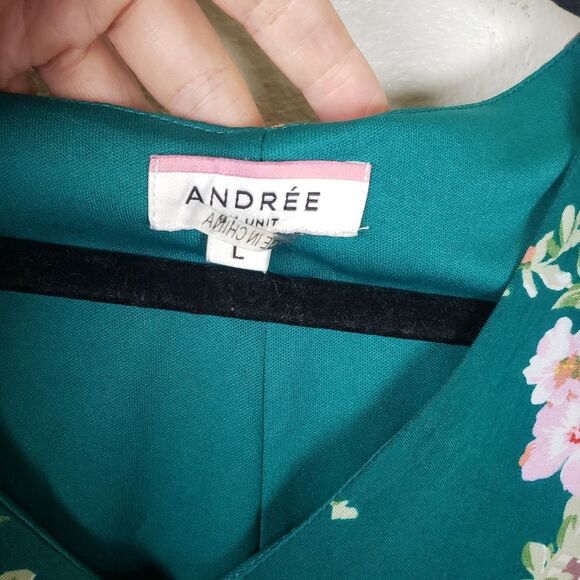Andree by unit v-neck Teal pink floral dress tunic top size large - Picture 3 of 11